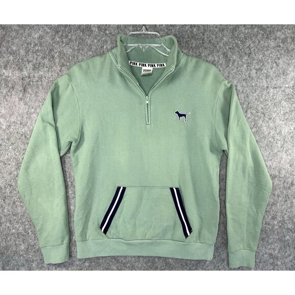 Victorias Secret PINK Quarter Zip Pullover Jacket Women's Size XS Green Dog Logo - Picture 1 of 12